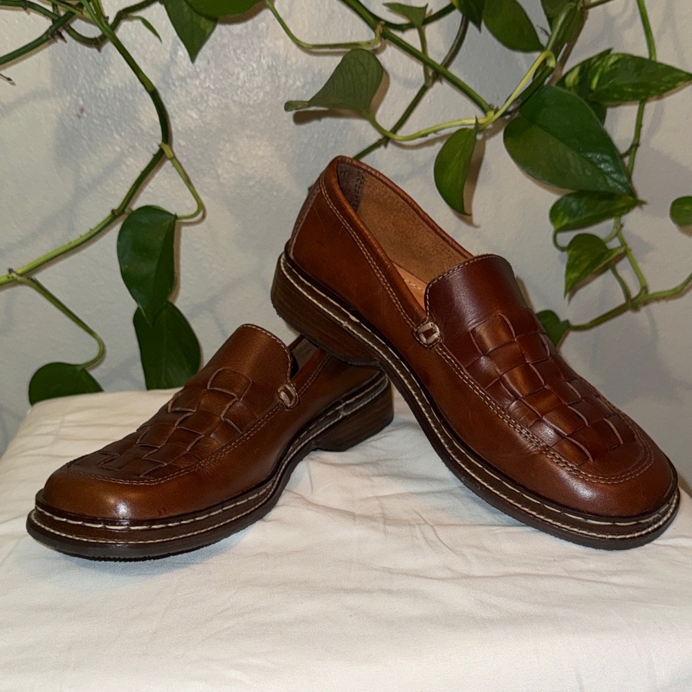 Frye Men's Cognac Woven Leather Slip-On Loafers NWT
